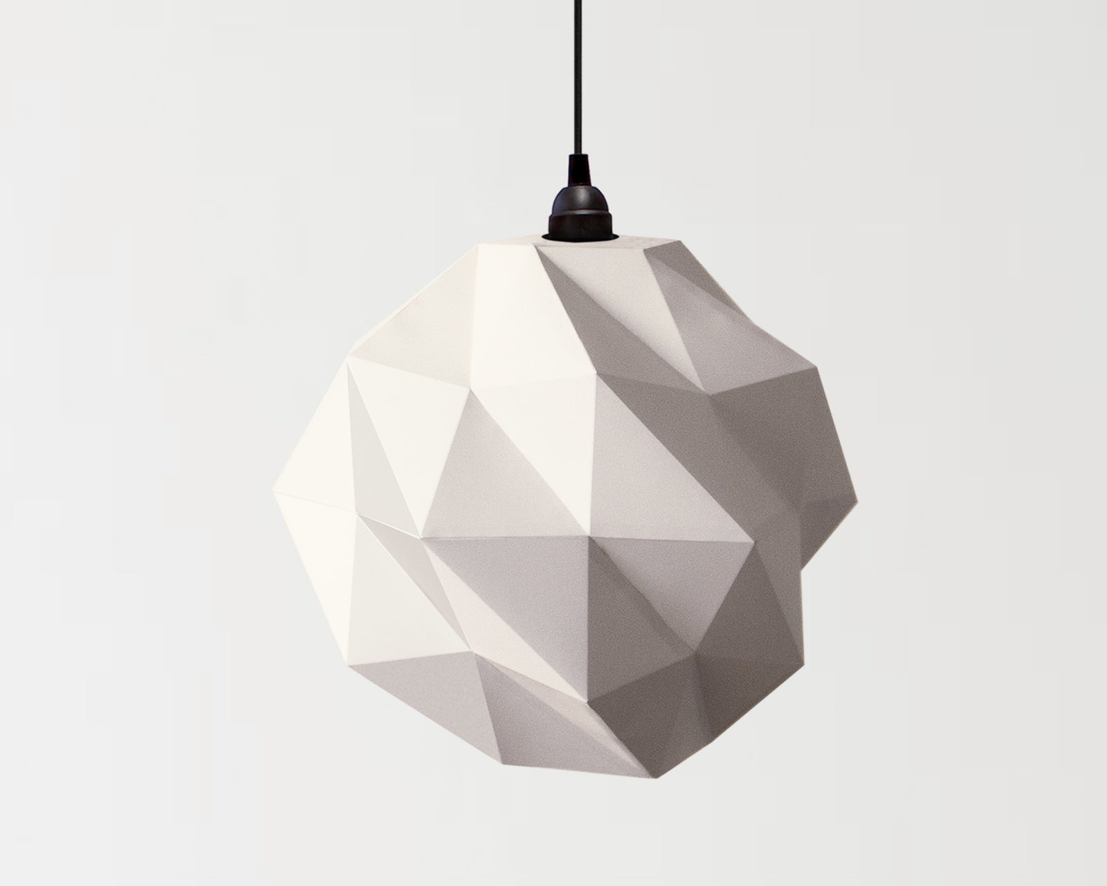 Origami lampshade in white and light grey paper, store medium size