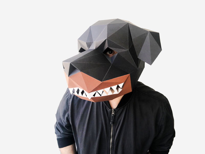 Grinning Rottweiler Dog Mask <br> DIY Paper Mask Template